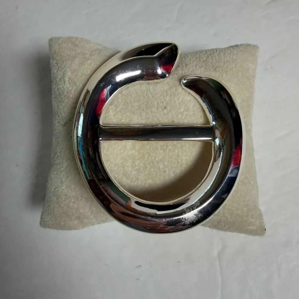 Linda Dano Silver Tone Modernist Open Circle Brooch Pin 2.5" Signed Bold